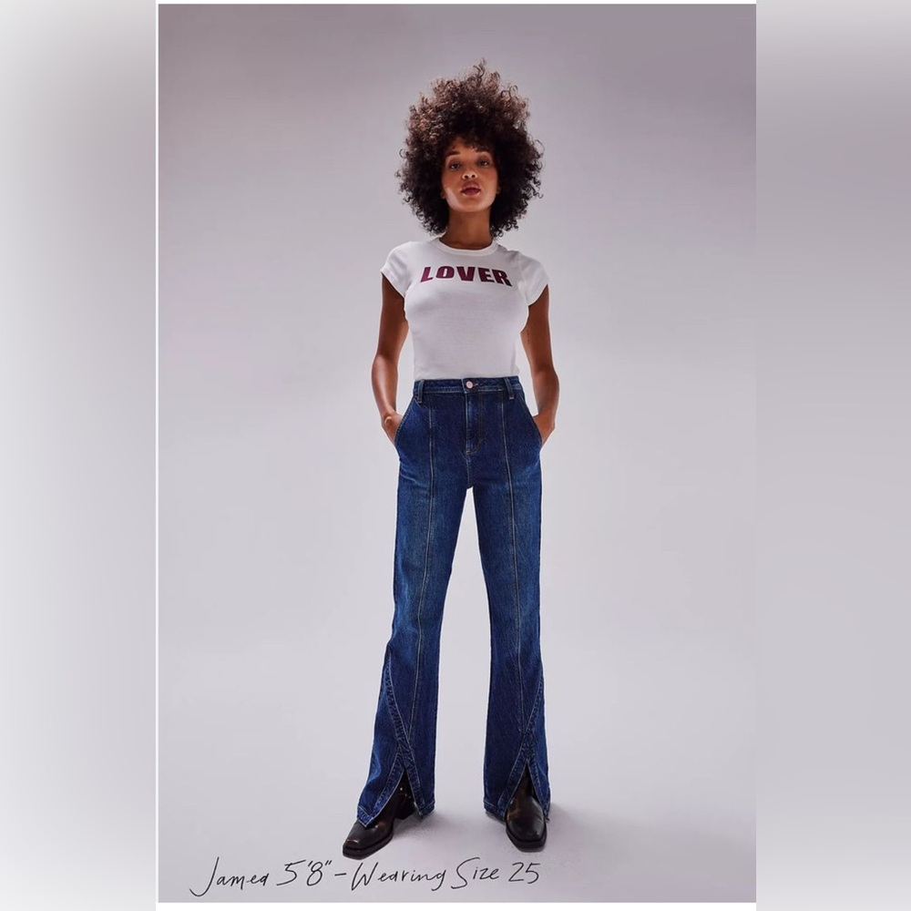 Free People We The Free CRVY Mona High Rise Flare Jeans Size 32 Split Hem NWT